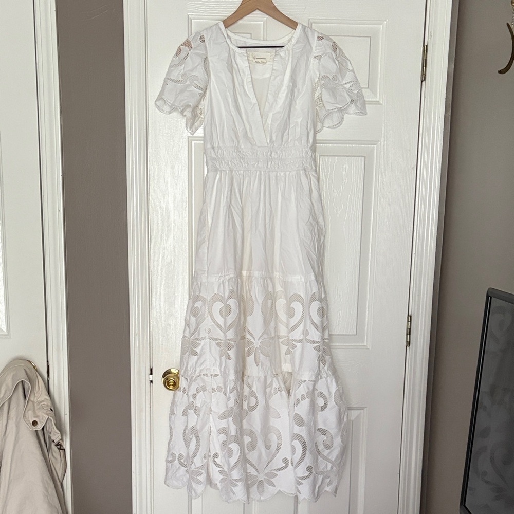 Anthropologie White Maxi Dress with Lace Details